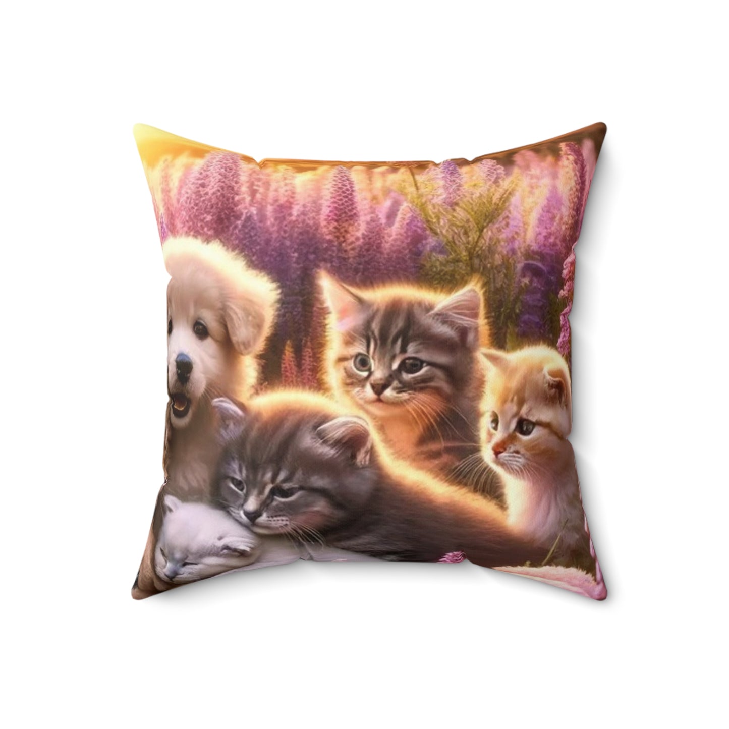 Meadow Pups and Kittens -  Polyester Square Pillow