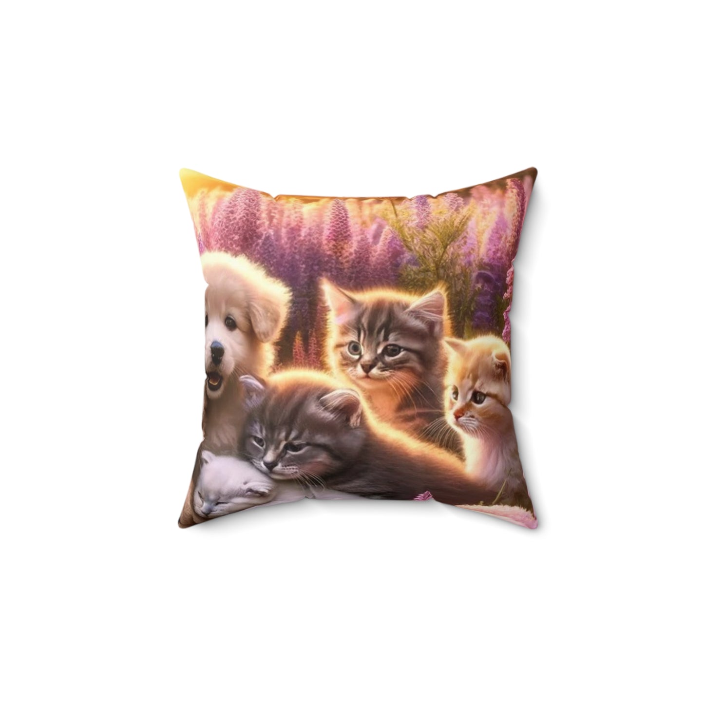 Meadow Pups and Kittens -  Polyester Square Pillow