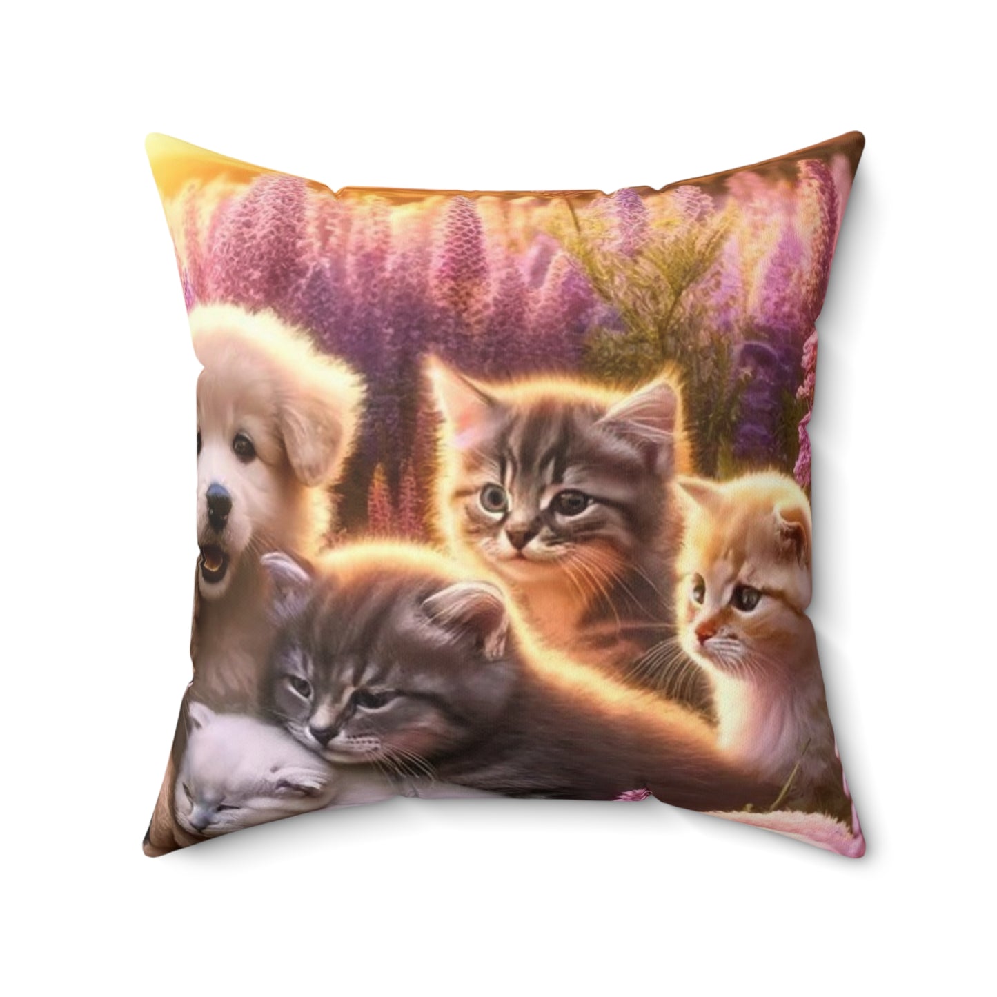 Meadow Pups and Kittens -  Polyester Square Pillow