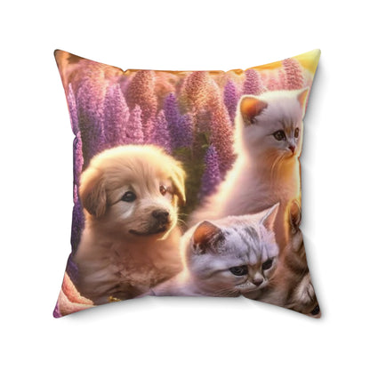 Meadow Pups and Kittens -  Polyester Square Pillow