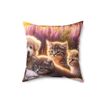 Meadow Pups and Kittens -  Polyester Square Pillow