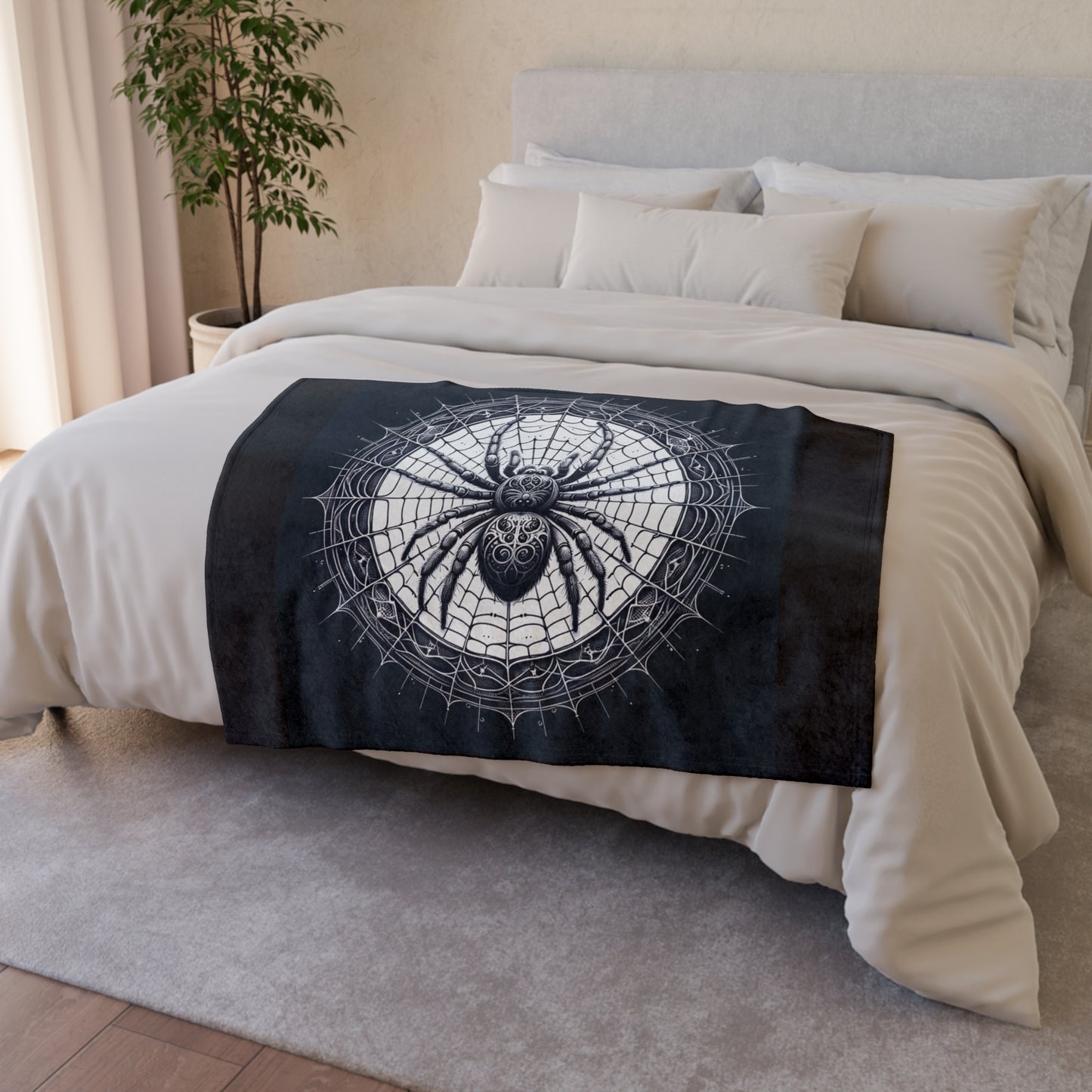 Spider - Black / White Soft Polyester Blanket