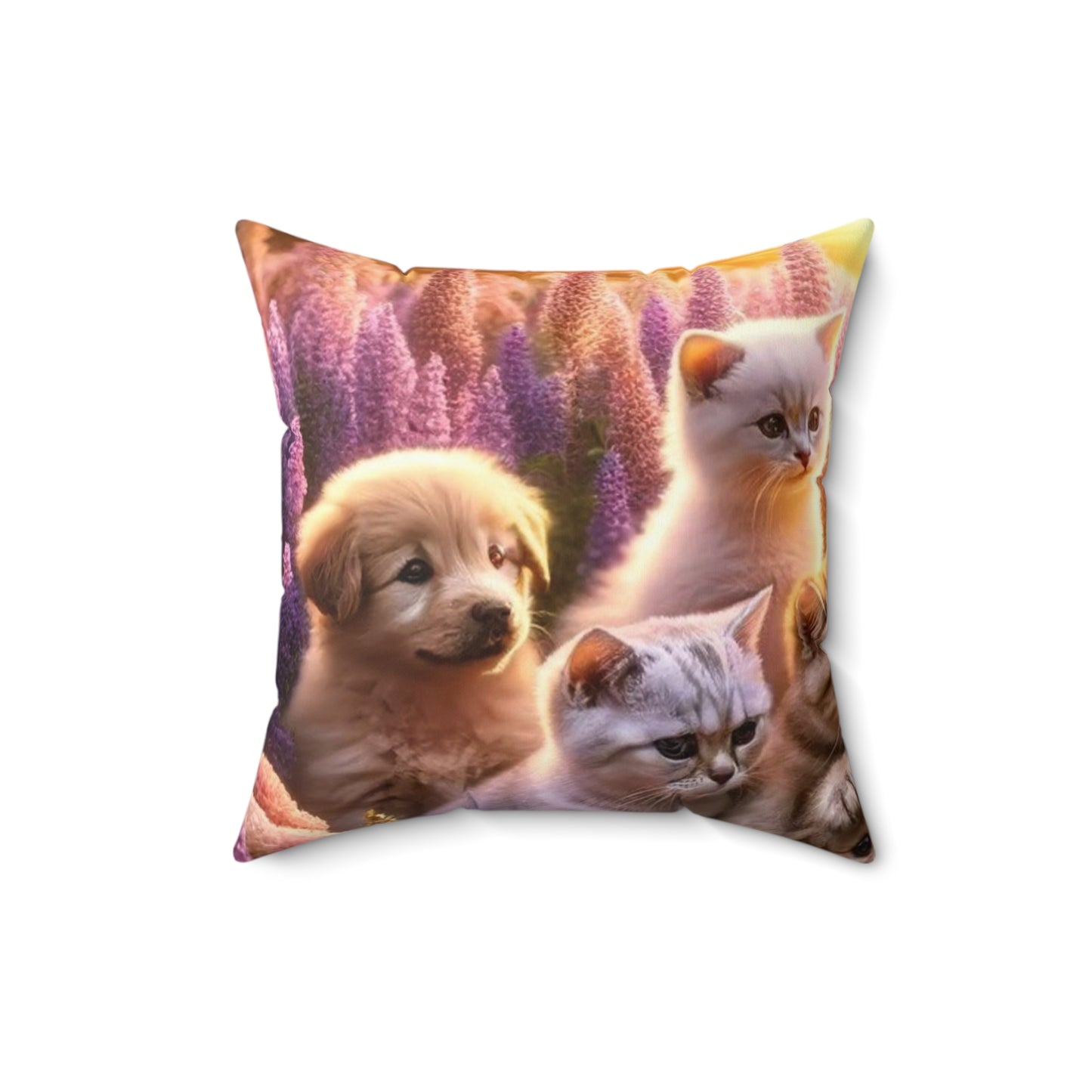 Meadow Pups and Kittens -  Polyester Square Pillow