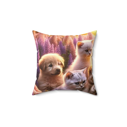 Meadow Pups and Kittens -  Polyester Square Pillow