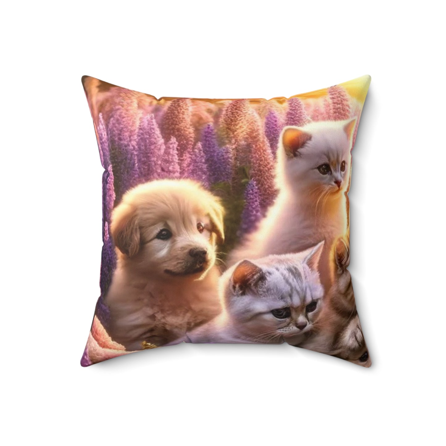 Meadow Pups and Kittens -  Polyester Square Pillow